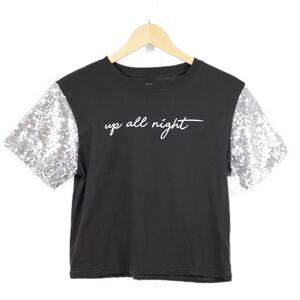Mighty Fine Sequin Sleeve Crop Top Black Small